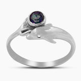 Peridot Dolphin Design Silver Rings