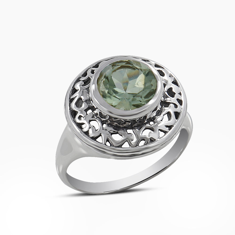 Green Amethyst Designer Silver Rings