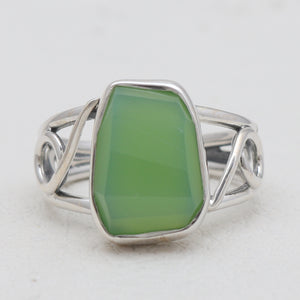 Natural Green Chrysoprase Silver Rings