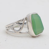 Natural Green Chrysoprase Silver Rings