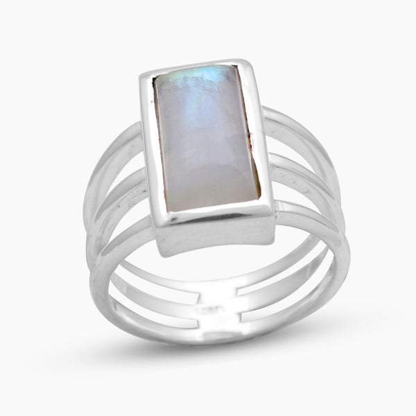 Rainbow Moonstone Silver Rings