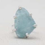 Raw Aquamarine Silver Rings