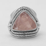 Natural Pink Rose Quartz Silver Rings