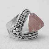 Natural Pink Rose Quartz Silver Rings