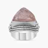 Natural Pink Rose Quartz Silver Rings