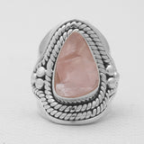 Natural Pink Rose Quartz Silver Rings