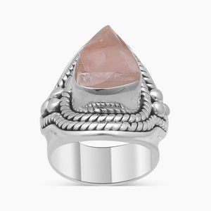 Natural Pink Rose Quartz Silver Rings