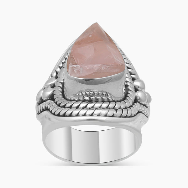 Natural Pink Rose Quartz Silver Rings