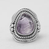 Natural Pink Rose Quartz Silver Rings