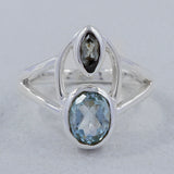 Blue Topaz Cut Gemstone Designer Silver Ring