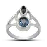 Blue Topaz Cut Gemstone Designer Silver Ring