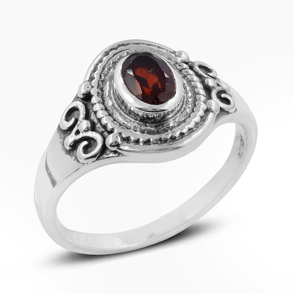 Natural Garnet Silver Rings