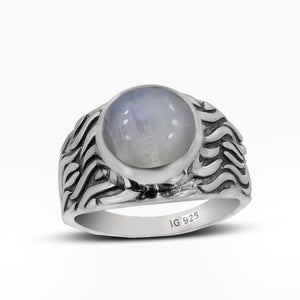 Natural Rainbow Moonstone Silver Rings