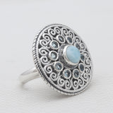Larimar & Blue Topaz Silver Statement Rings