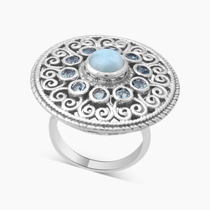 Larimar & Blue Topaz Silver Statement Rings