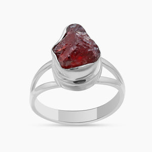 925 Sterling Silver Raw Garnet Rings