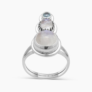 Rainbow Moonstone & Blue Topaz Silver Rings
