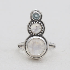 Rainbow Moonstone & Blue Topaz Silver Rings
