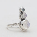 Rainbow Moonstone & Blue Topaz Silver Rings