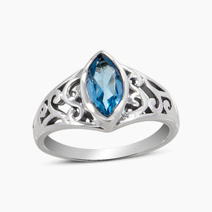 Natural Blue Topaz Silver Rings