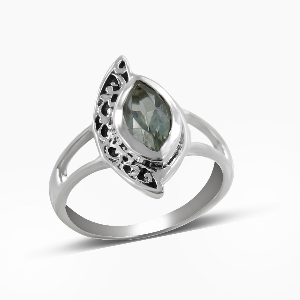 Natural Green Amethyst Silver Rings