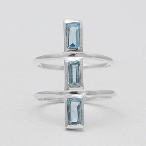 Blue Topaz 3-Stone Minimalist Silver Rings