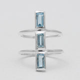 Blue Topaz 3-Stone Minimalist Silver Rings