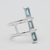 Blue Topaz 3-Stone Minimalist Silver Rings