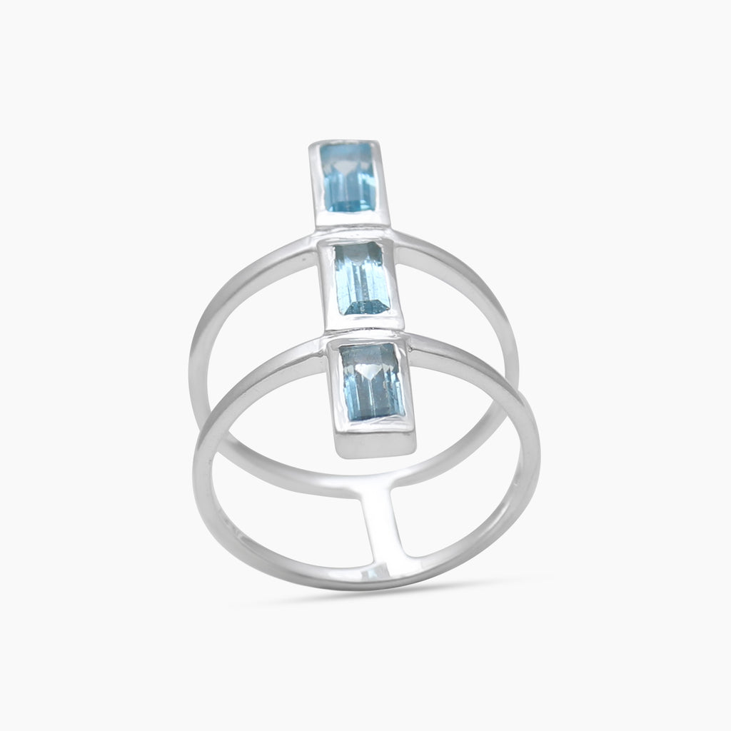 Blue Topaz 3-Stone Minimalist Silver Rings