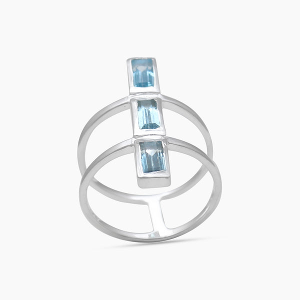 Blue Topaz 3-Stone Minimalist Silver Rings