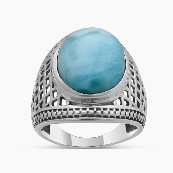 925 Sterling Silver Larimar Mens Rings