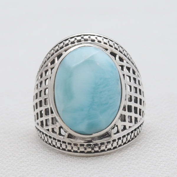 925 Sterling Silver Larimar Mens Rings