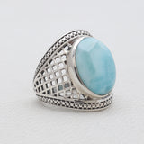 925 Sterling Silver Larimar Mens Rings