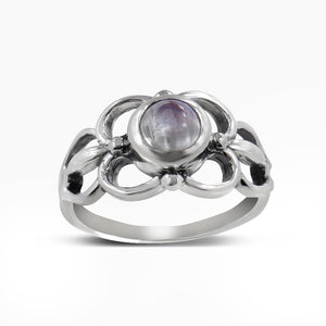 Natural Rainbow Moonstone Silver Rings