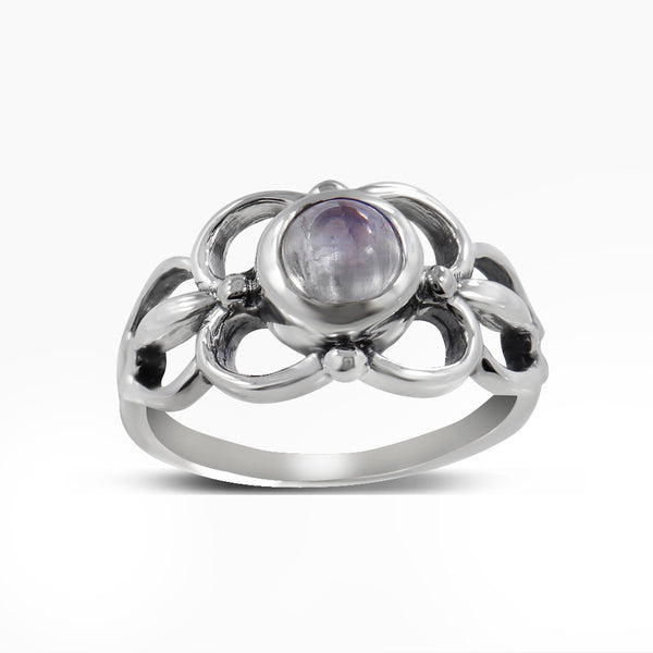 Natural Rainbow Moonstone Silver Rings