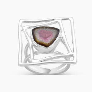 Watermelon Tourmaline Silver Rings