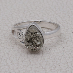 925 Silver Pyrite Druzy Rings
