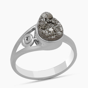 925 Silver Pyrite Druzy Rings