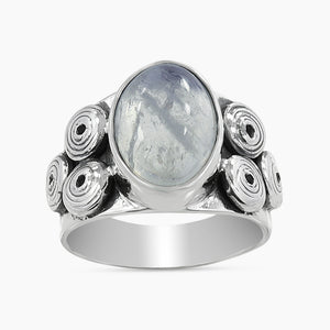 Natural Rainbow Moonstone Sterling Silver Ring