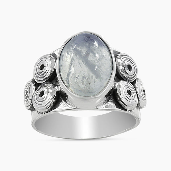Natural Rainbow Moonstone Sterling Silver Ring