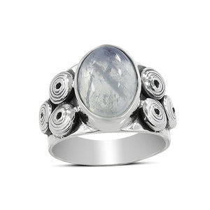 Natural Rainbow Moonstone Sterling Silver Ring