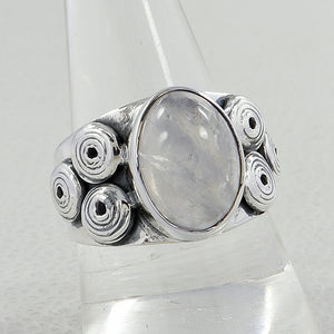 Natural Rainbow Moonstone Sterling Silver Ring