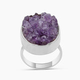 Purple Amethyst Druzy Silver Rings