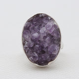 Purple Amethyst Druzy Silver Rings