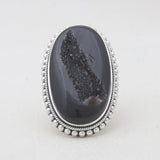 Black Agate Druzy Silver Rings