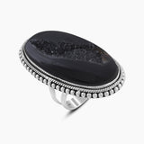 Black Agate Druzy Silver Rings