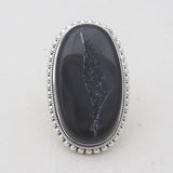 Black Agate Druzy Silver Rings