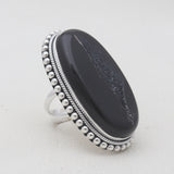 Black Agate Druzy Silver Rings