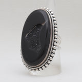 Black Agate Druzy Silver Rings