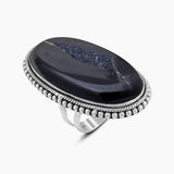 Black Agate Druzy Silver Rings